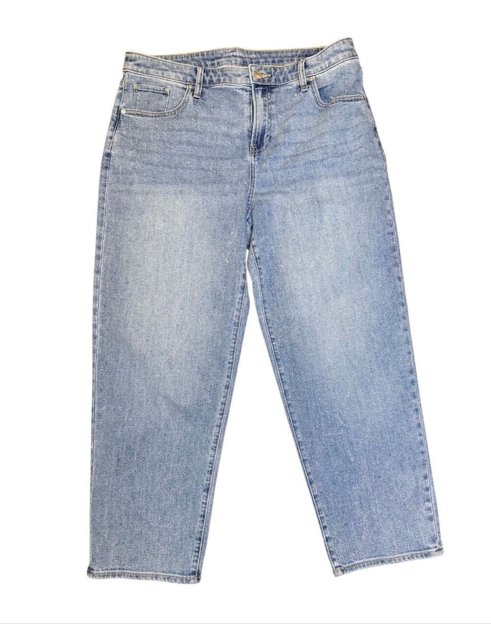 Chico’s Dewdrop Boyfriend Crop Jeans Sz. 12 Embellished Elevated Weekend Date Ni